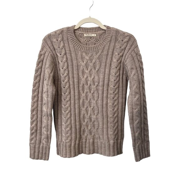 WoolOvers Cable Knit Pullover Sweater Womens XS Taupe Tan Wool Cozy Knit Staple - Picture 1 of 7